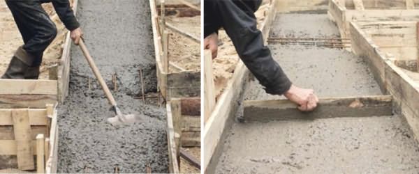 Заливка и разравнивание бетона